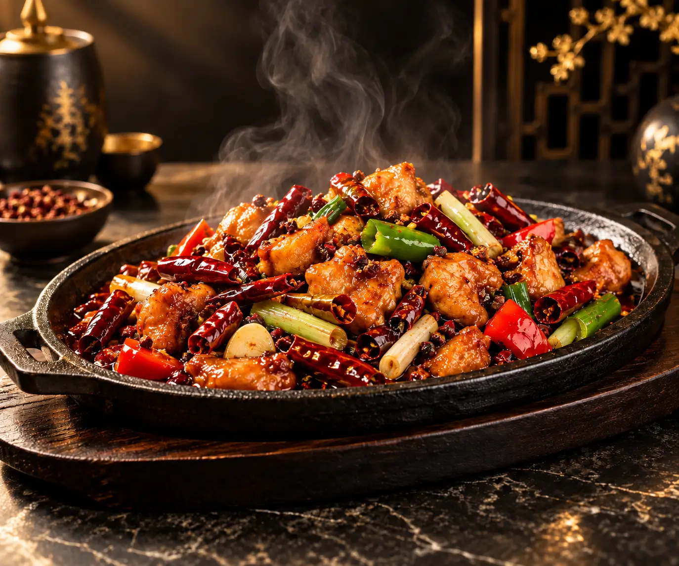 Steaming Sichuan Chili Chicken Skillet